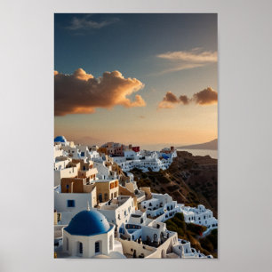 Santorini Vintage Travel Poster