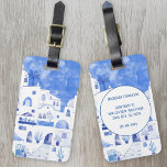 Santorini Watercolor Art Luggage Tag<br><div class="desc">Blue and white watercolor painting of the town of Oia on the beautiful Greek island of Santorini to make your travel bags stand out from the crowd.  Original art by Nic Squirrell.  
Change the details on the back to personalize.</div>