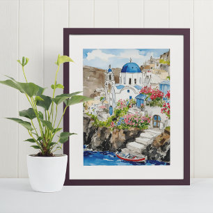 Santorini Watercolor Art Print