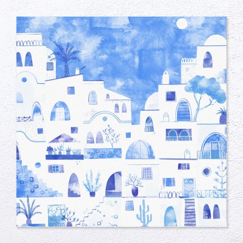 Santorini Watercolor Canvas Print