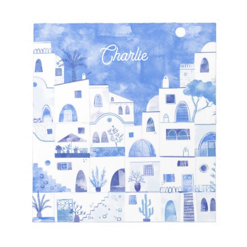 Santorini Watercolor Personalized Notepad