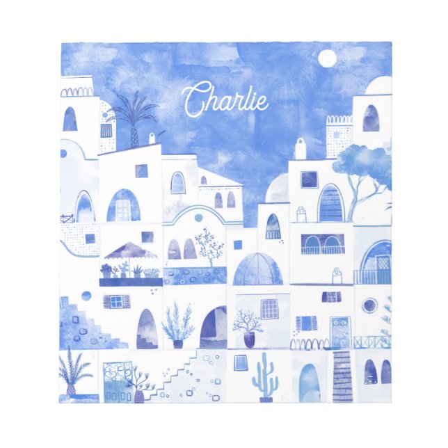 Santorini Watercolor Personalized Notepad (Front)