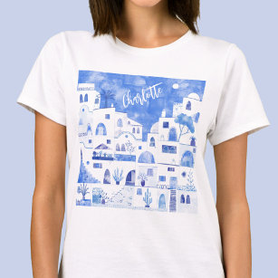 Santorini Watercolor Personalized T-Shirt