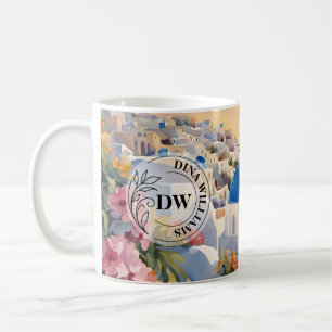 Santorini Watercolour Art & Monogram Mug