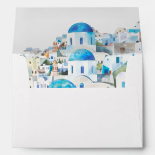 Santorini Wedding  Blue & White Landscape Envelope