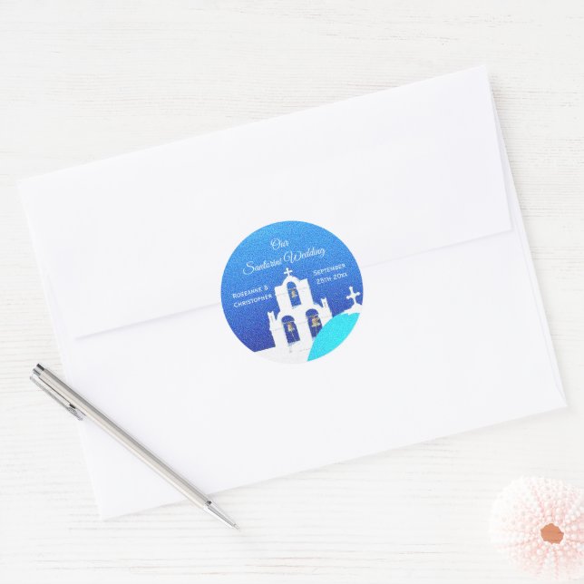 Santorini Wedding Classic Round Sticker (Envelope)