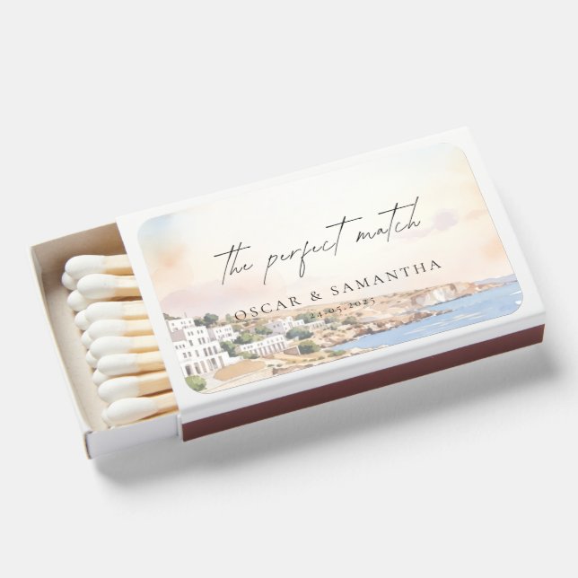 Santorini Wedding Matchboxes | Mediterranean Beach (Front Open)