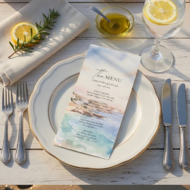Santorini Wedding Menu Card | Coastal Beach (Creator Uploaded)