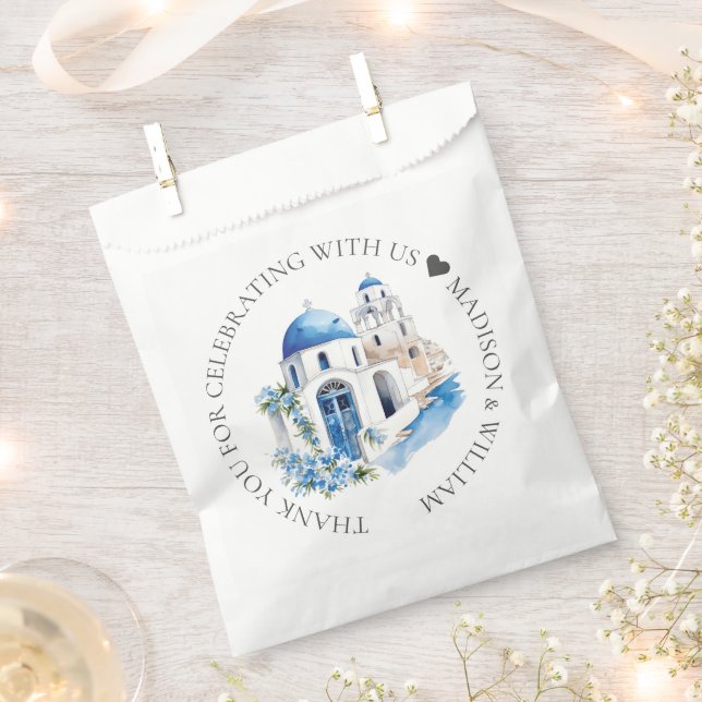Santorini Wedding Personalized Minimal Favor Bag (Clipped)