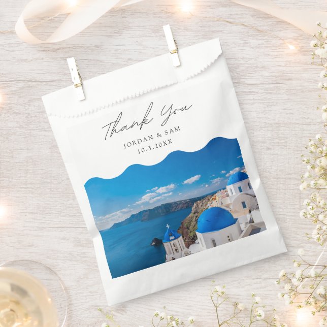 Santorini Wedding Photo Personalized Greece  Favor Bag (Clipped)