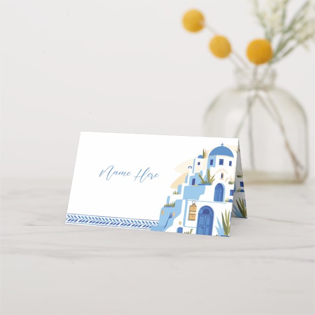Santorini Wedding Place Cards Names Greek Greece (Front)