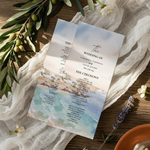Santorini Wedding Program Template Mediterranean