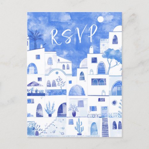 Santorini Wedding RSVP Invitation Postcard