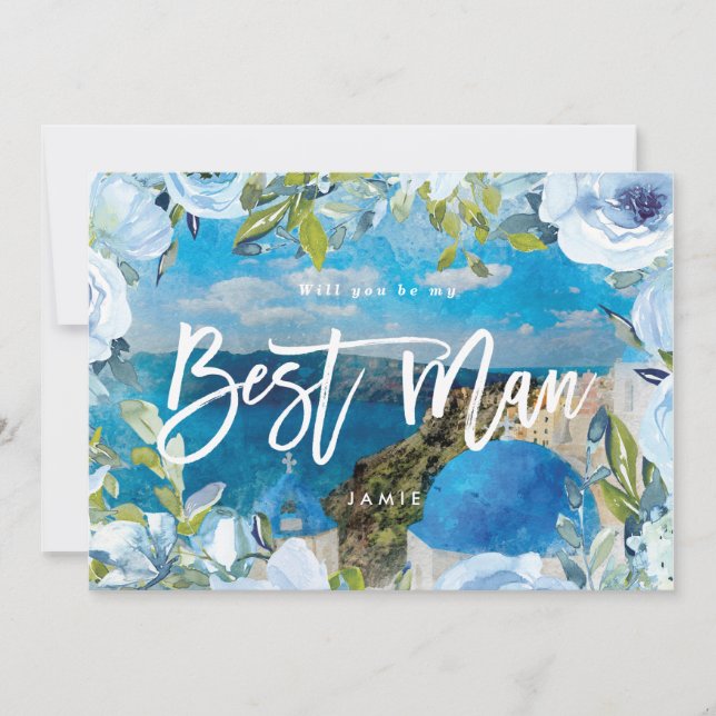 santorini will you be my best man proposal card (Front)