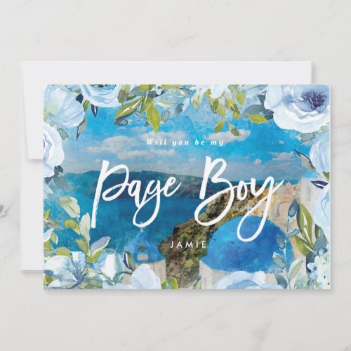 santorini will you be my page boy proposal card