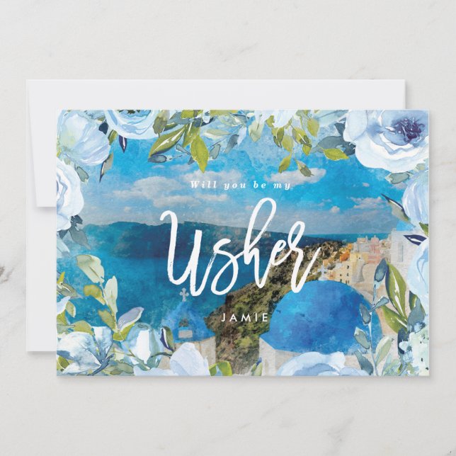santorini will you be my usher proposal card (Front)