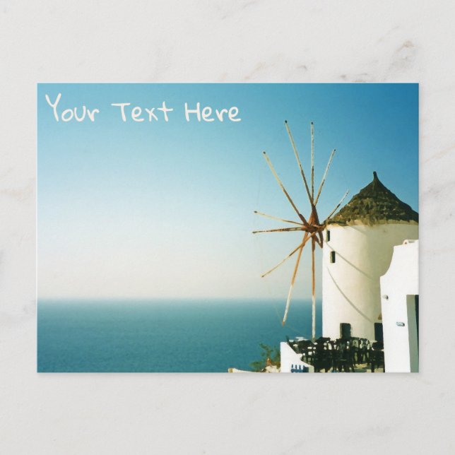 Santorini windmill, Greece customizable Postcard (Front)