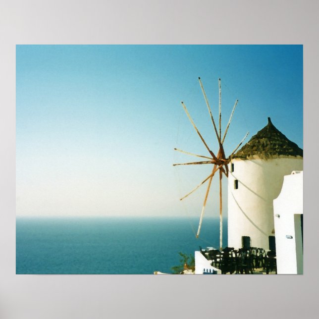 Santorini windmill, Greece Poster (Front)