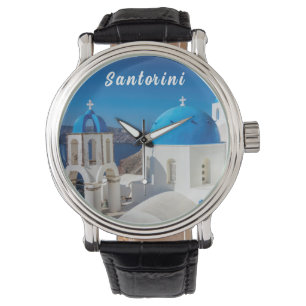 Santorini with blue and white church watch