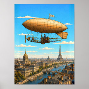 Santos-Dumont Airship Above Paris Poster