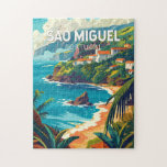 Sao Miguel Island Portugal Travel Art Jigsaw Puzzle<br><div class="desc">Sao Miguel Island retro vector travel design. It’s known for its volcanic scenery,  flora and rich marine life,  including whales.</div>