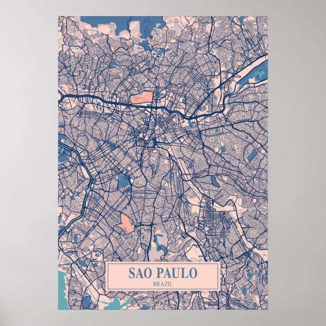 Sao Paulo - Brazil Breezy City Map  Poster (Front)