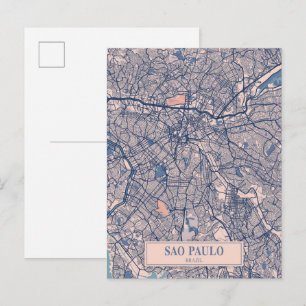 Sao Paulo Brazil Breezy City Map Travel Postcard