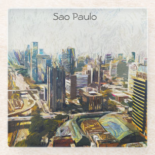 Sao Paulo Brazil Cityscape Painting  Glass Coaster