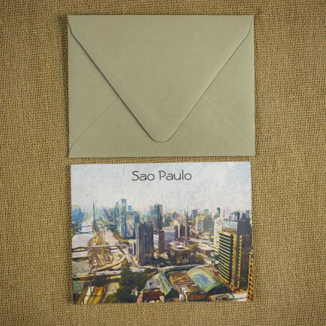 Sao Paulo Brazil Cityscape Painting  Postcard (sao paulo brazil panorama view postcard)