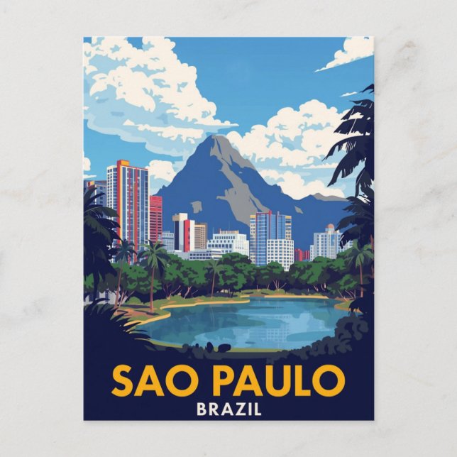 Sao Paulo Brazil Cityscape Park Lake Postcard (Front)
