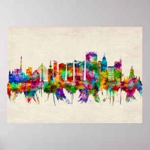 Sao Paulo Art Prnt, Brasil Travel Poster South America City Skyline  Watercolor Painting Cityscape 