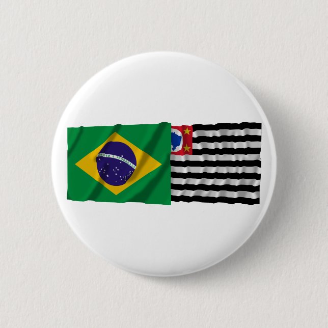 São Paulo & Brazil Waving Flags Button (Front)
