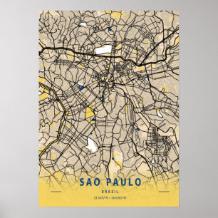 Sao Paulo - Brazil Yellow City Map Poster