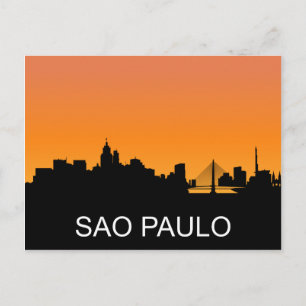 Sao Paulo silhouette, summer sunset illustration Postcard