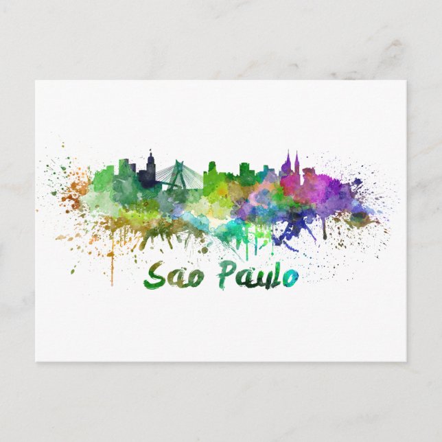 Sao Paulo skyline in watercolor Postcard (Front)