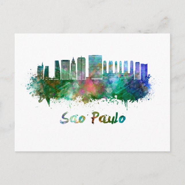 Sao Paulo skyline in watercolor Postcard (Front)