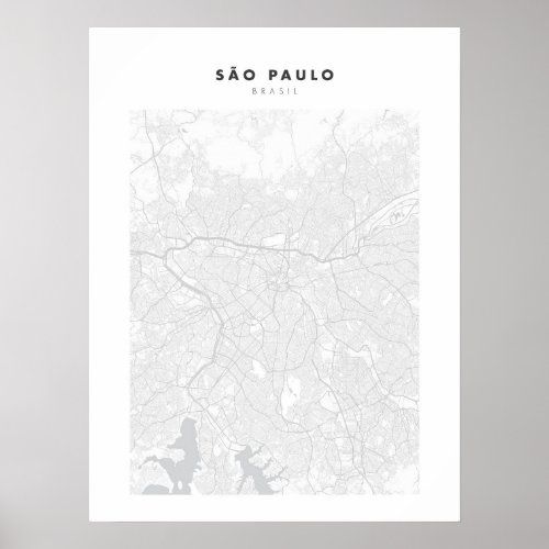 Sao Paulo White City Map Poster