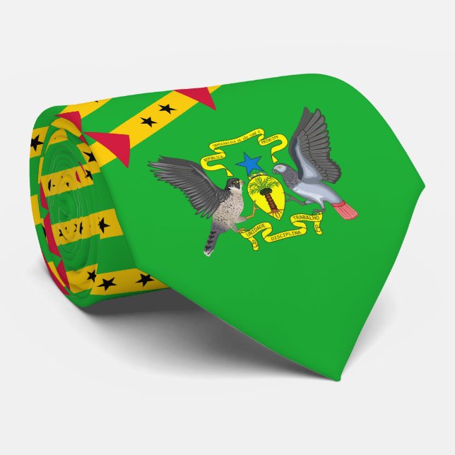 São Toméan Flag & Coat of Arms Neck Tie (Rolled)