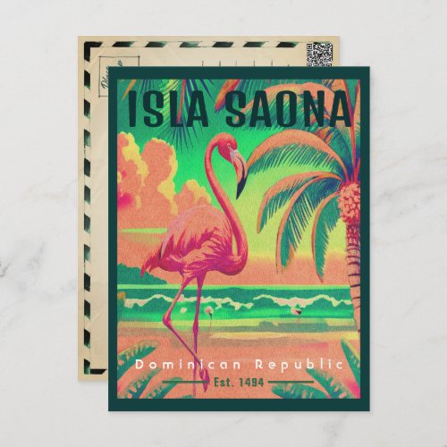 Saona Island DR Retro Flamingos Souvenir 1950s Postcard