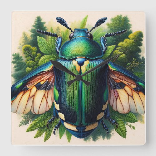 Sap Beetle in Natural Habitat IREF563 _ Watercolor Square Wall Clock