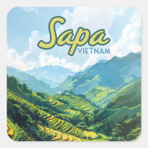 Sapa Vietnam Asia Rice Terraces Vintage Travel Square Sticker
