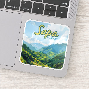 Sapa Vietnam Asia Rice Terraces Vintage Travel Sticker