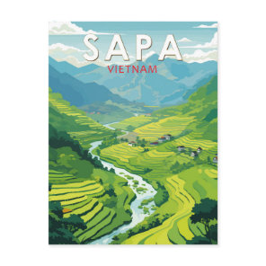 Sapa Vietnam Travel Art Vintage Postcard