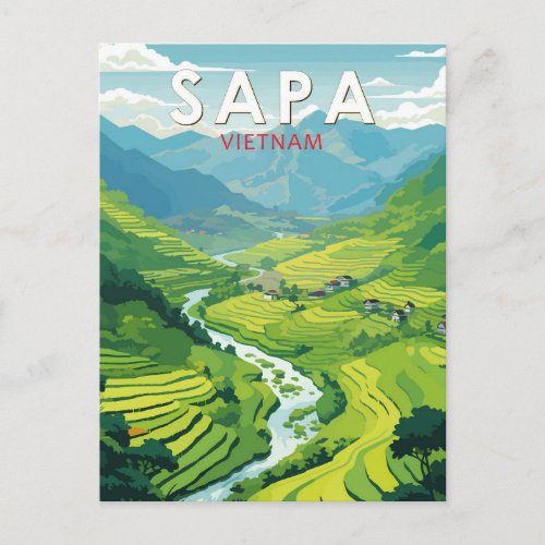 Sapa Vietnam Travel Art Vintage Postcard