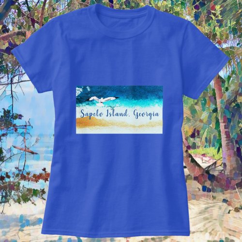 Sapelo Island GA Seashore and Seagull T_Shirt