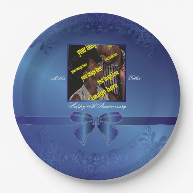 Sapphire 45th Anniversary Commemorative Paper Plates (Front)