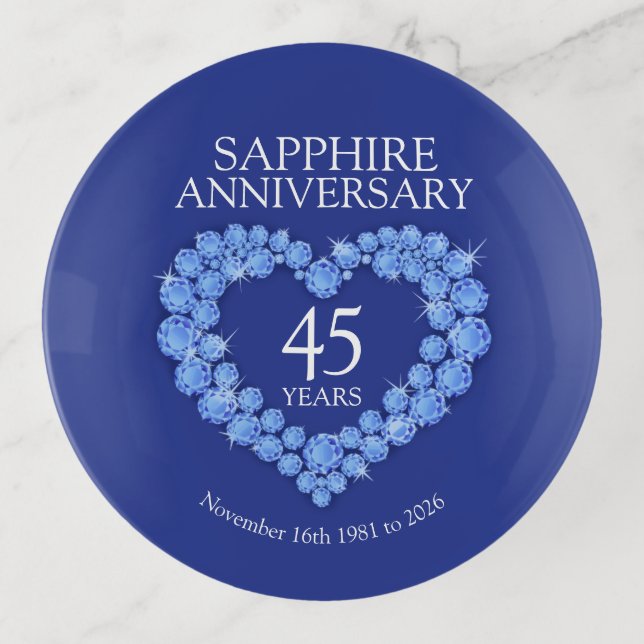 Sapphire 45th anniversary custom date gift trinket tray (Front)