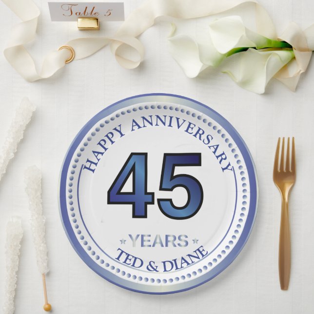 Sapphire 45th Anniversary Paper Plate (Wedding)