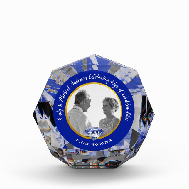 Sapphire 45th PHOTO Wedding Anniversary Gem Acrylic Award (Front)