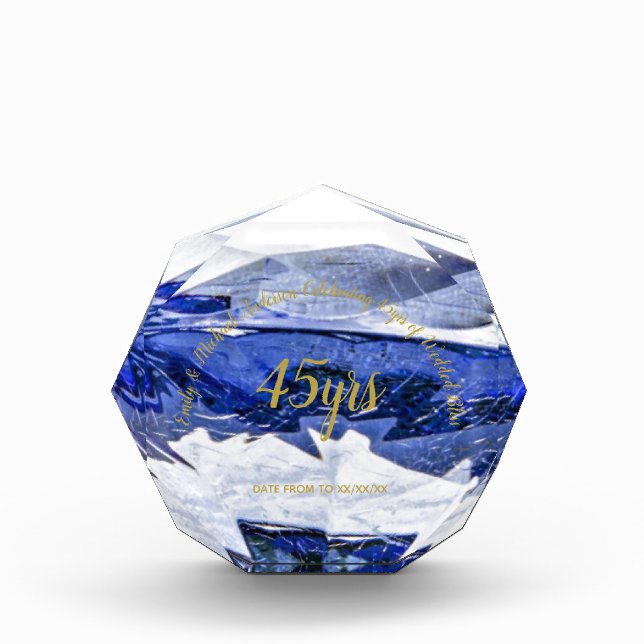SAPPHIRE 45th Wedding Anniversary BlueGOLD Elegant Acrylic Award (Front)